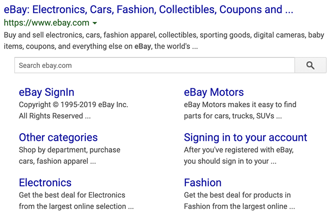 google SERP sitemap links