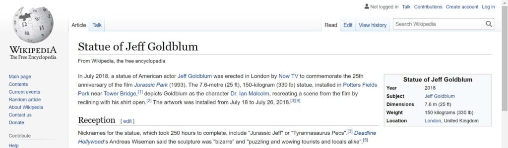 Statue of Jeff Goldblum Wikipedia