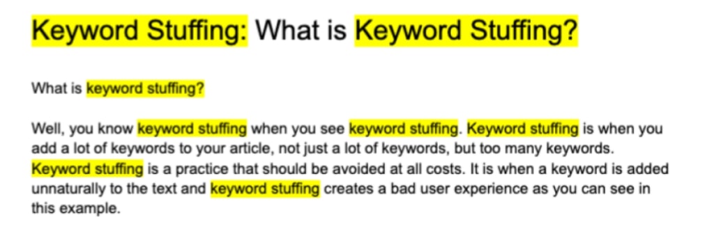 Keyword stuffing example Keyword stuffing example
